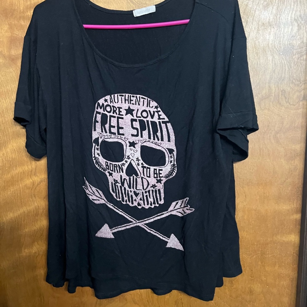 Black Graphic Tee with Skull Design